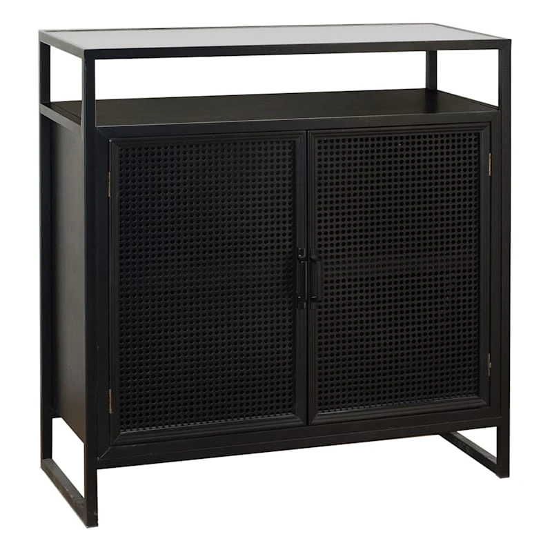 2-Drawer Black Metal Display Cabinet, 32x34 1 2-Drawer Black Metal Display Cabinet, 32x34