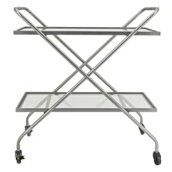 2-Tier Glass Shelf Bar Cart With Metal Frame