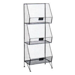 3-Tier Black Metal Mesh Shelf