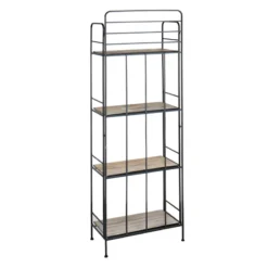 4-Tier Black Metal Baker Rack With Folding Wood Top Shelves -Accent Aura Furniture Store 4 tier black metal baker rack with folding wood top shelves 2
