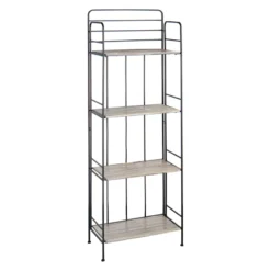 4-Tier Black Metal Baker Rack With Folding Wood Top Shelves