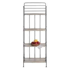 4-Tier Black Metal Baker Rack With Folding Wood Top Shelves -Accent Aura Furniture Store 4 tier black metal baker rack with folding wood top shelves 5