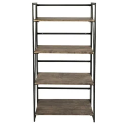 4-Tier Dakota Black & Brown Industrial Modern Bookshelf, 49" -Accent Aura Furniture Store 4 tier dakota black brown industrial modern bookshelf 49 3