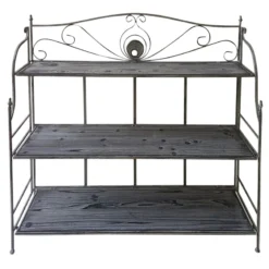 40in. Rustic Metal Rack With Folding Wood Top Shelves