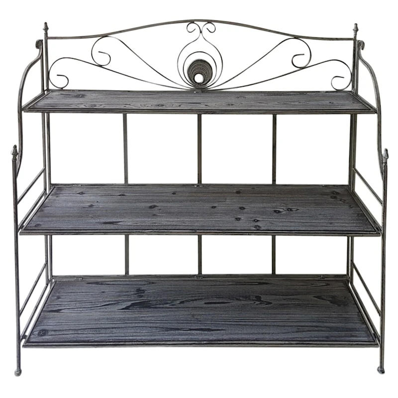 40in. Rustic Metal Rack With Folding Wood Top Shelves 1 40in. Rustic Metal Rack With Folding Wood Top Shelves