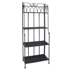 61in. Brown Decorative Arch Metal Rack With Folding Wood Top Shelves