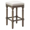 Ainsley Upholstered Tan Wood Counter Stool With Nailhead Trim, 26"