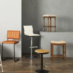 Ainsley Upholstered Tan Wood Counter Stool With Nailhead Trim, 26" -Accent Aura Furniture Store ainsley upholstered tan wood counter stool with nailhead trim 26 2