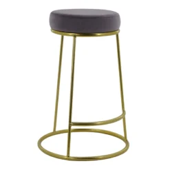 Ann Grey Velvet Counter Stool With Gold Base