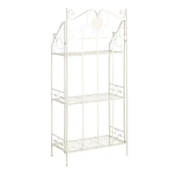 Antique White Metal Baker's Rack With Folding Shelves, 51" -Accent Aura Furniture Store antique white metal bakers rack with folding shelves 51 2