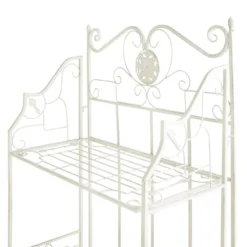 Antique White Metal Baker's Rack With Folding Shelves, 51" -Accent Aura Furniture Store antique white metal bakers rack with folding shelves 51 3
