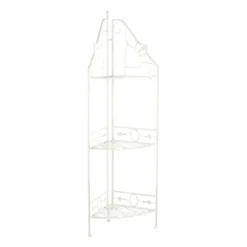 Antique White Scrolled Metal Folding Corner Shelf Rack, 51.5"