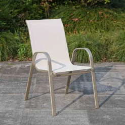 Beige & Champagne Sling Stacking Chair -Accent Aura Furniture Store beige champagne sling stacking chair 6