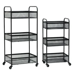 Black 3 Tier Metal Rolling Cart, 29"