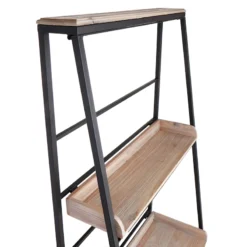 Black Metal Folding Rack With Wood Tray Shelves -Accent Aura Furniture Store black metal folding rack with wood tray shelves 3