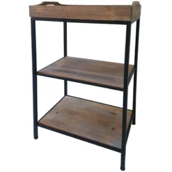 Black Metal Rack With Wood Tray Top