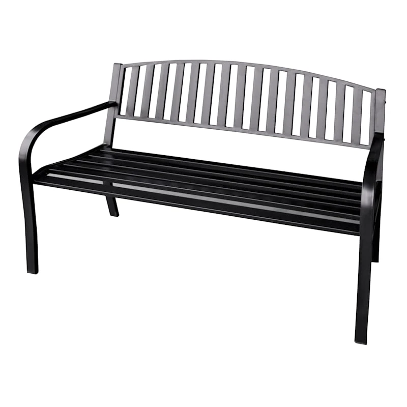 Black Steel Slat-Back Indoor & Outdoor Bench 1 Black Steel Slat-Back Indoor & Outdoor Bench