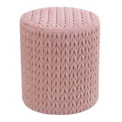 Cheryl Quilted Ottoman, Blush, Pink Velvet