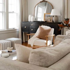 Cottage Thin Striped Ottoman -Accent Aura Furniture Store cottage thin striped ottoman 2