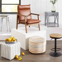 Cottage Thin Striped Ottoman -Accent Aura Furniture Store cottage thin striped ottoman 3