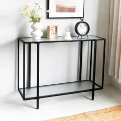 Crosby St Cooper Metal Console Table, Black -Accent Aura Furniture Store crosby st cooper metal console table black 4