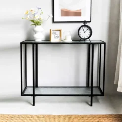 Crosby St Cooper Metal Console Table, Black -Accent Aura Furniture Store crosby st cooper metal console table black 5