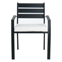 Crosby St Grammercy Stackable Steel Slat Outdoor Chair, Black -Accent Aura Furniture Store crosby st grammercy stackable steel slat outdoor chair black 2