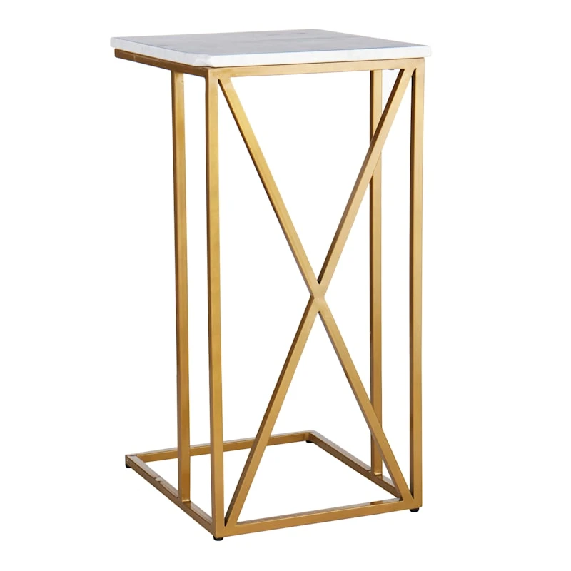 Crosby St Isabella Gold C-Table With Marble Top 2 Crosby St Isabella Gold C-Table With Marble Top - Image 2