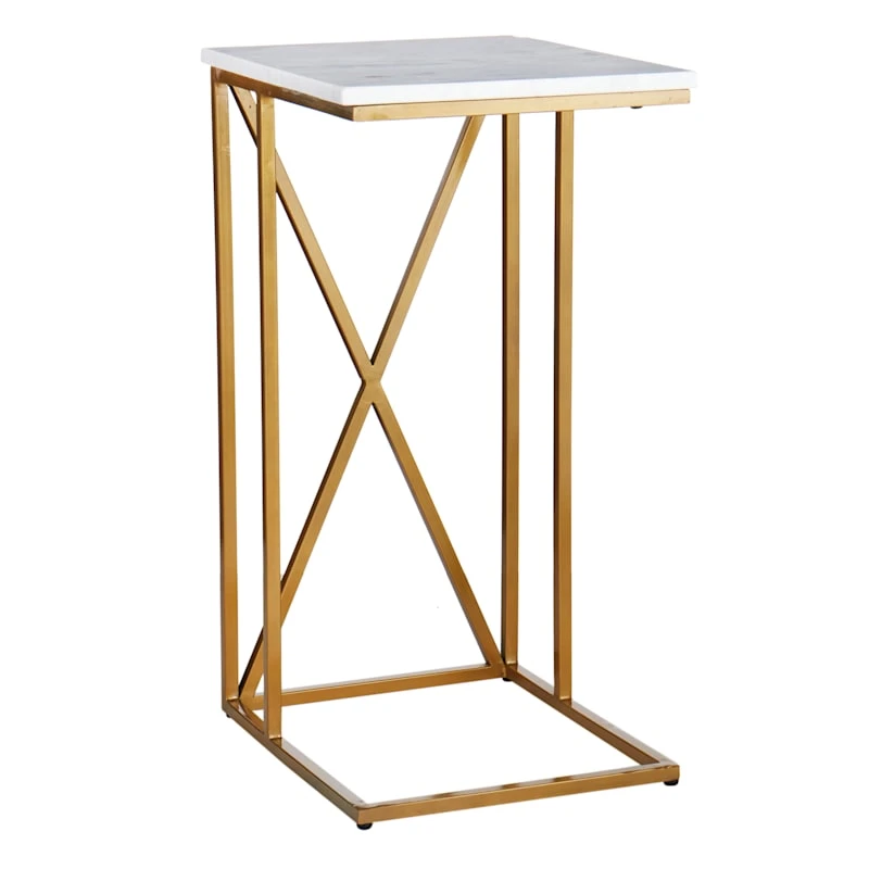 Crosby St Isabella Gold C-Table With Marble Top 1 Crosby St Isabella Gold C-Table With Marble Top