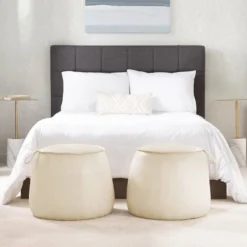 Crosby St Rowan Cream Faux Leather Ottoman -Accent Aura Furniture Store crosby st rowan cream faux leather ottoman 6