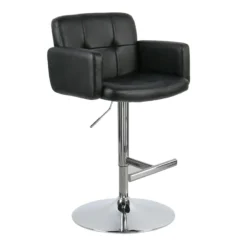 Crosby St Stout Adjustable Faux Leather Barstool, Black