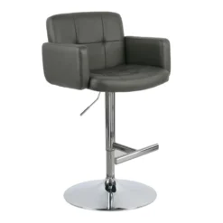 Crosby St Stout Adjustable Faux Leather Barstool, Grey