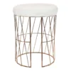 Diago Metallic Blush Wire Vanity Stool/Padded White Faux Leather Seat