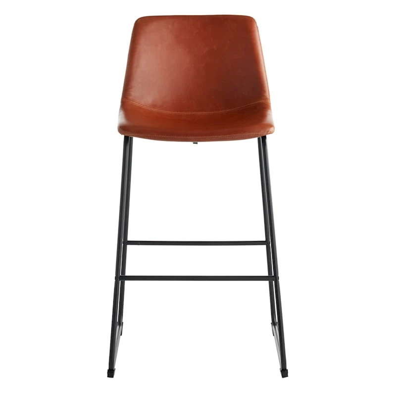 Drake Cognac Faux Leather Modern Industrial Barstool, 30" 2 Drake Cognac Faux Leather Modern Industrial Barstool, 30" - Image 2