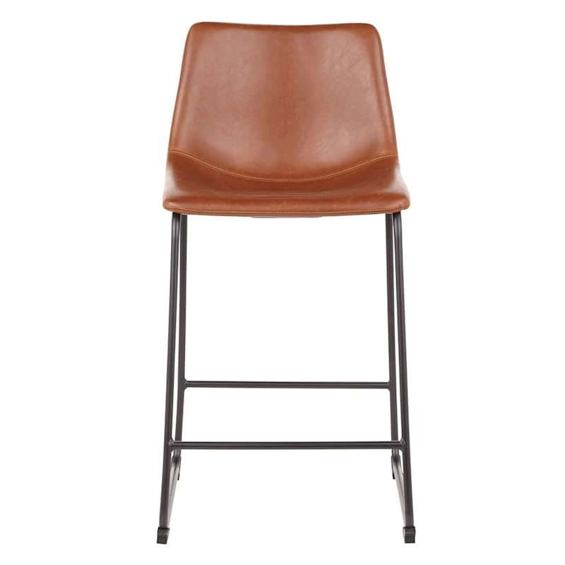 Drake Cognac Modern Industrial Faux Leather Barstool, 30" 2 Drake Cognac Modern Industrial Faux Leather Barstool, 30" - Image 2