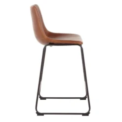 Drake Cognac Modern Industrial Faux Leather Barstool, 30" 9 Drake Cognac Modern Industrial Faux Leather Barstool, 30" -Accent Aura Furniture Store drake cognac modern industrial faux leather barstool 30 2