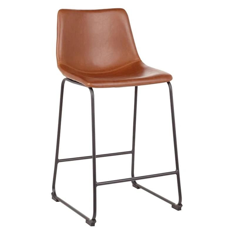 Drake Cognac Modern Industrial Faux Leather Barstool, 30" 1 Drake Cognac Modern Industrial Faux Leather Barstool, 30"