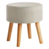 Emmy Grey Velvet Round Wood Leg Ottoman