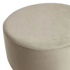 Emmy Grey Velvet Round Wood Leg Ottoman -Accent Aura Furniture Store emmy grey velvet round wood leg ottoman 2