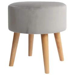 Emmy Grey Velvet Round Wood Leg Ottoman -Accent Aura Furniture Store emmy grey velvet round wood leg ottoman 3