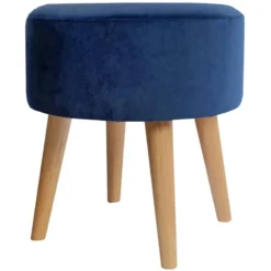 Emmy Navy Blue Velvet Round Wood Leg Ottoman -Accent Aura Furniture Store emmy navy blue velvet round wood leg ottoman 3