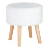 Emmy Ottoman Faux Fur With Wooden Leg, White