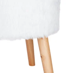 Emmy Ottoman Faux Fur With Wooden Leg, White -Accent Aura Furniture Store emmy ottoman faux fur with wooden leg white 2