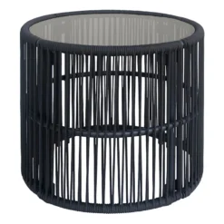 Fairlane Black Steel Glass-Top Outdoor Side Table