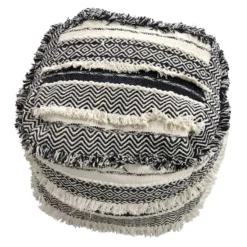 Found & Fable Alex Handwoven Fringe Square Pouf