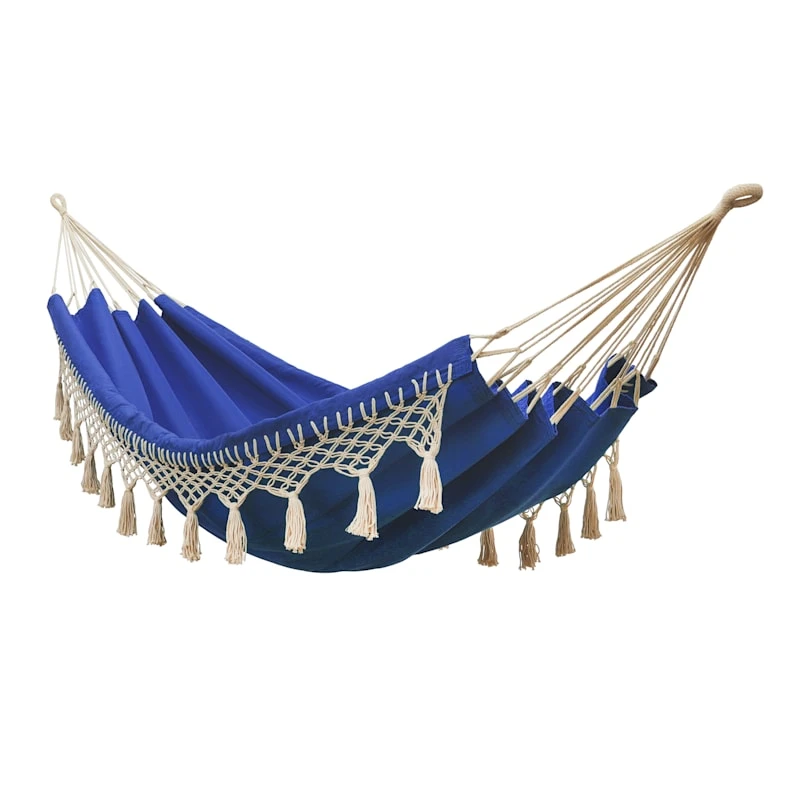 Found & Fable Navy Blue Outdoor Hammock With Tassels 1 Found & Fable Navy Blue Outdoor Hammock With Tassels