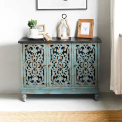 Found & Fable Northfield 3-Door Distressed Cabinet -Accent Aura Furniture Store found fable northfield 3 door distressed cabinet 6