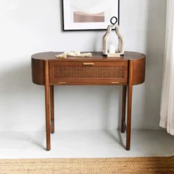 Found & Fable Reston Round Corner Wooden Console Table -Accent Aura Furniture Store found fable reston round corner wooden console table 7
