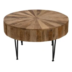 Found & Fable Round Mango Wood Coffee Table With Metal Hairpin Legs, Mango