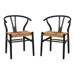 Found & Fable Set Of 2 Denise Wishbone Dining Chairs, Black